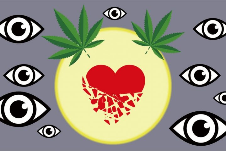 周囲の目による精神的苦痛を大麻が保護しているイラスト